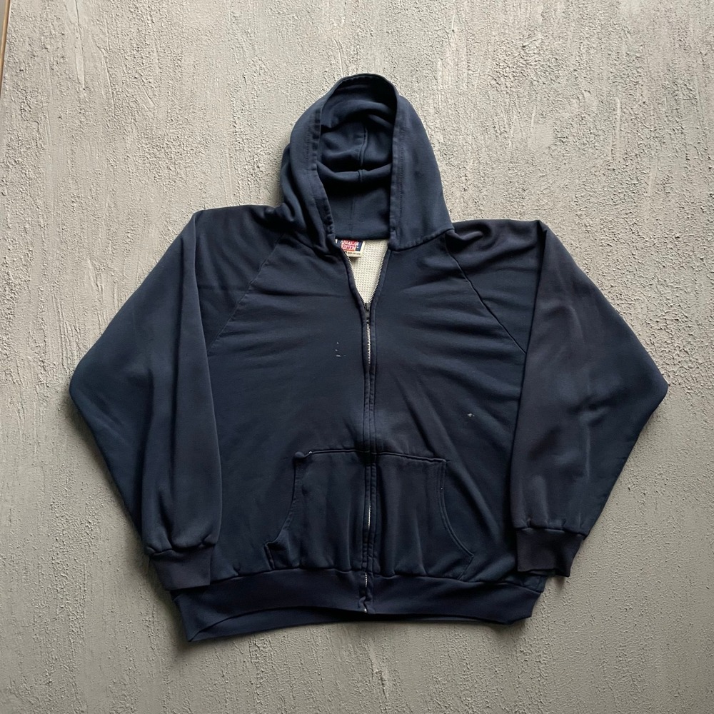 Vintage Thermal Lined Full Zip Hoodie Mens XL Navy Blue 90s American Edition